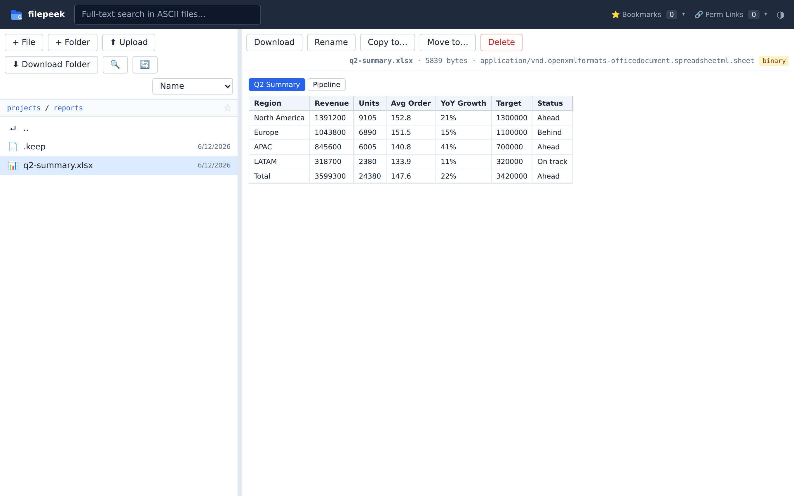 Excel workbook rendered as styled tables in the browser